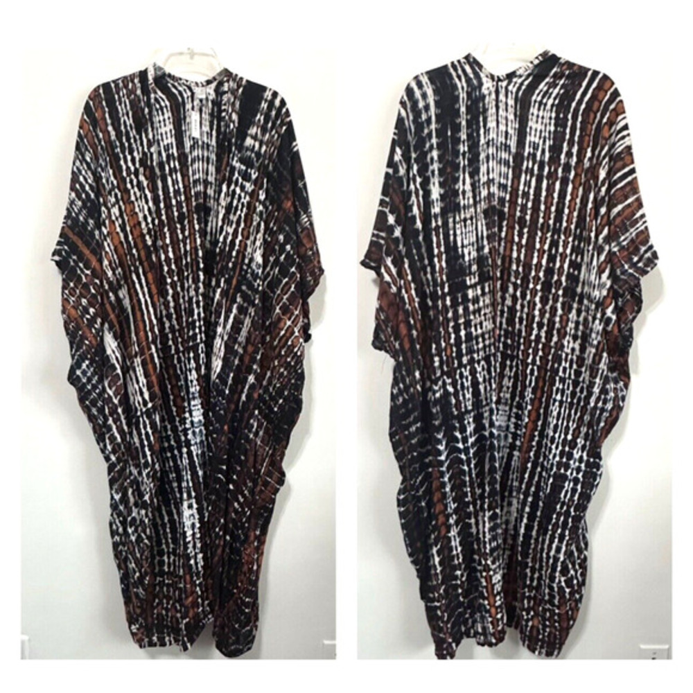 Suzie Blue Bali Kimono Open Front‎ One Size Tie Dye Swim Cover Vacation Boho NEW
